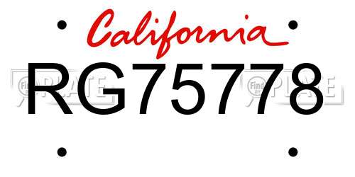 RG75778 California License Plate