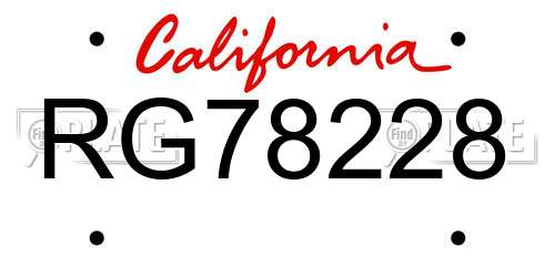 RG78228 California License Plate