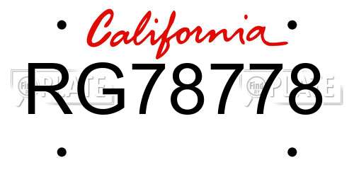 RG78778 California License Plate