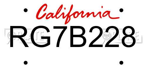 RG7B228 California License Plate