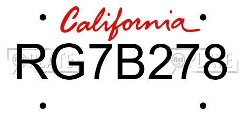 RG7B278 California License Plate