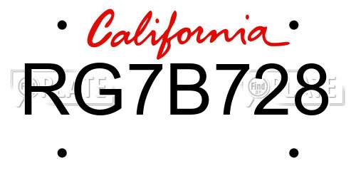 RG7B728 California License Plate