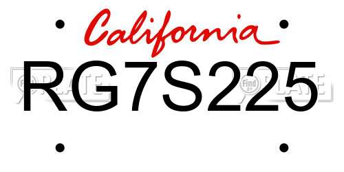 RG7S225 California License Plate