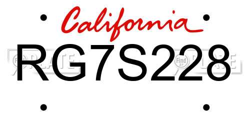 RG7S228 California License Plate