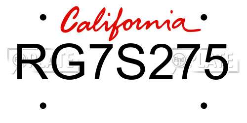 RG7S275 California License Plate