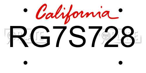 RG7S728 California License Plate