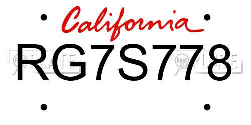 RG7S778 California License Plate