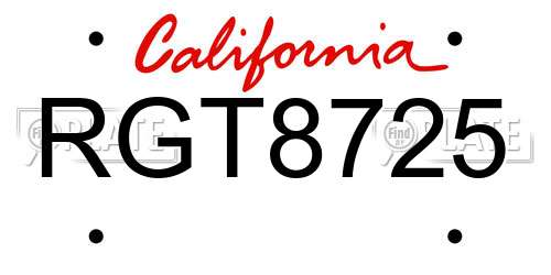 RGT8725 California License Plate