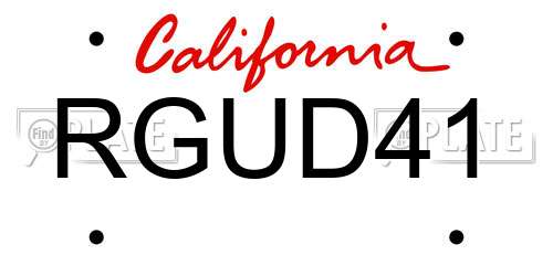 RGUD41 California License Plate