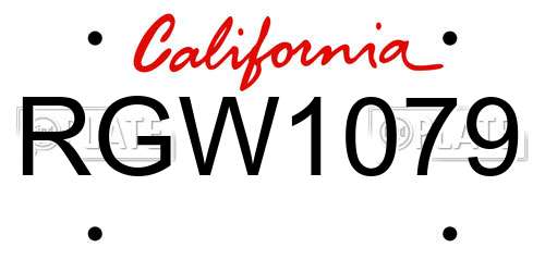 RGW1079 California License Plate