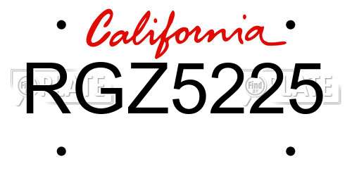 RGZ5225 California License Plate