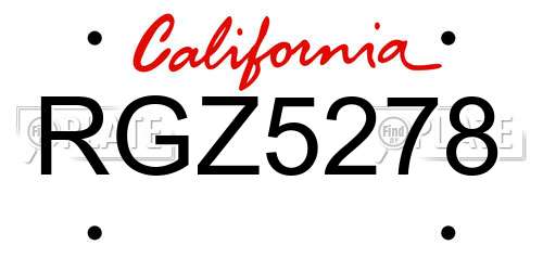 RGZ5278 California License Plate