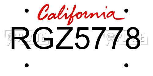 RGZ5778 California License Plate