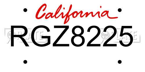 RGZ8225 California License Plate