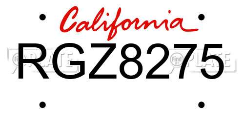 RGZ8275 California License Plate