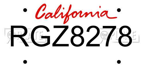 RGZ8278 California License Plate