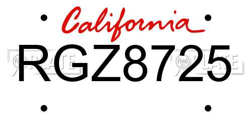 RGZ8725 California License Plate