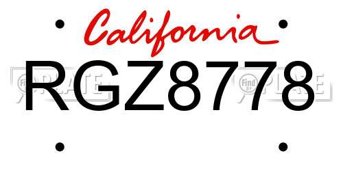 RGZ8778 California License Plate