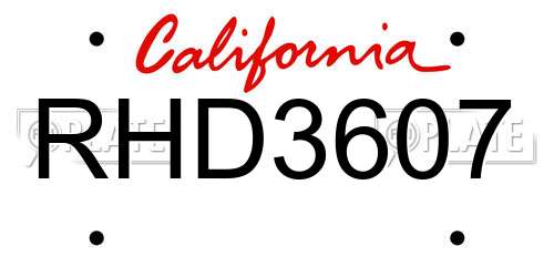 RHD3607 California License Plate
