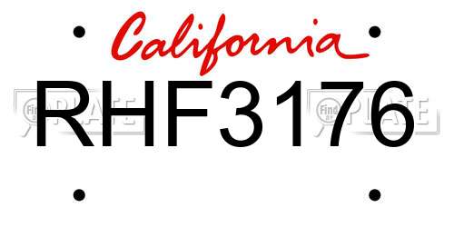 RHF3176 California License Plate