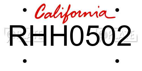 RHH0502 California License Plate
