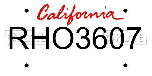 RHO3607 California License Plate