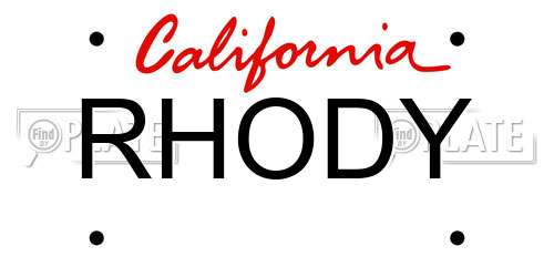 RHODY California License Plate