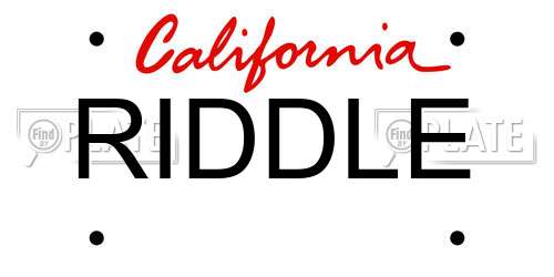 RIDDLE California License Plate