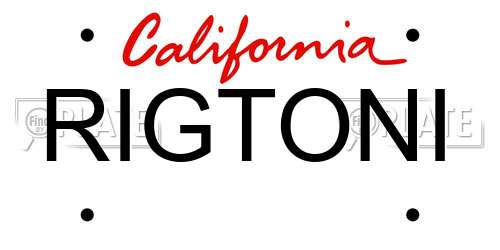 RIGTONI California License Plate
