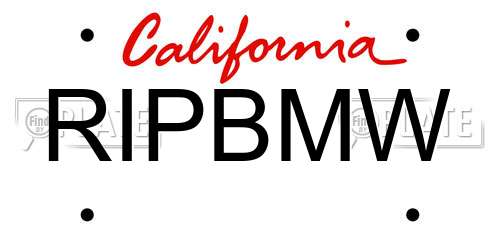 RIPBMW California License Plate