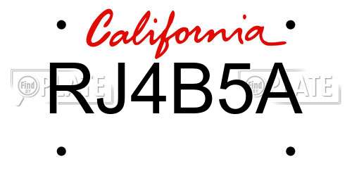 RJ4B5A California License Plate
