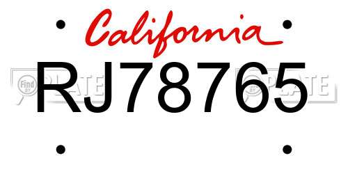 RJ78765 California License Plate