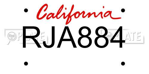 RJA884 California License Plate