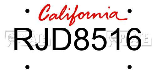 RJD8516 California License Plate