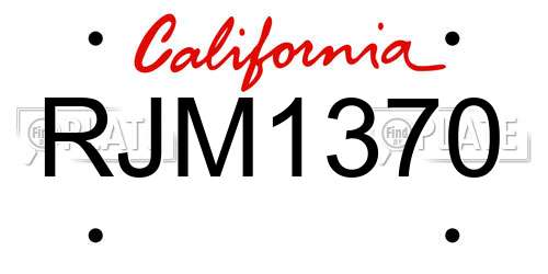 RJM1370 California License Plate