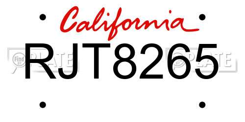 RJT8265 California License Plate