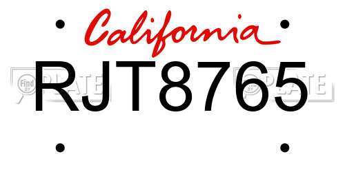 RJT8765 California License Plate