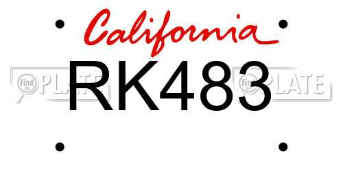 RK483 California License Plate