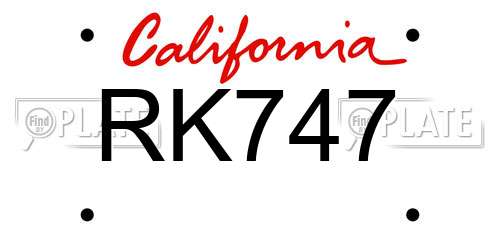 RK747 California License Plate