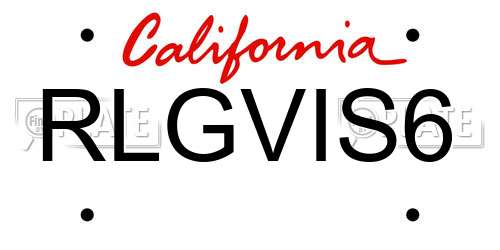 RLGVIS6 California License Plate