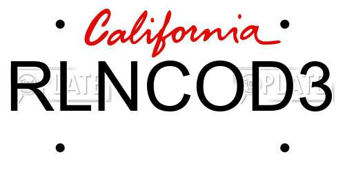 RLNCOD3 California License Plate