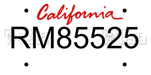 RM85525 California License Plate