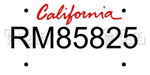 RM85825 California License Plate