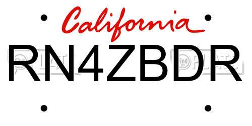 RN4ZBDR California License Plate