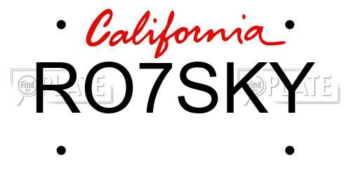 RO7SKY California License Plate
