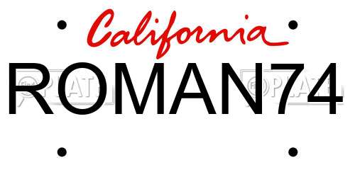 ROMAN74 California License Plate