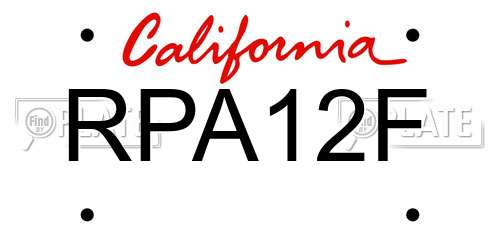 RPA12F California License Plate