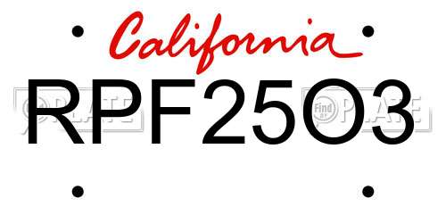 RPF25O3 California License Plate