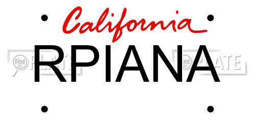 RPIANA California License Plate