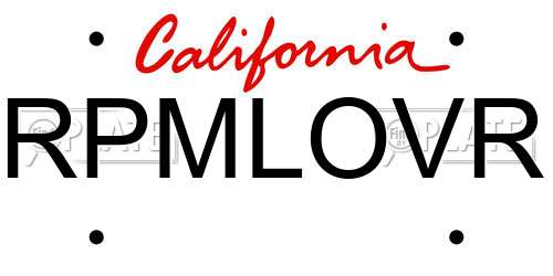 RPMLOVR California License Plate